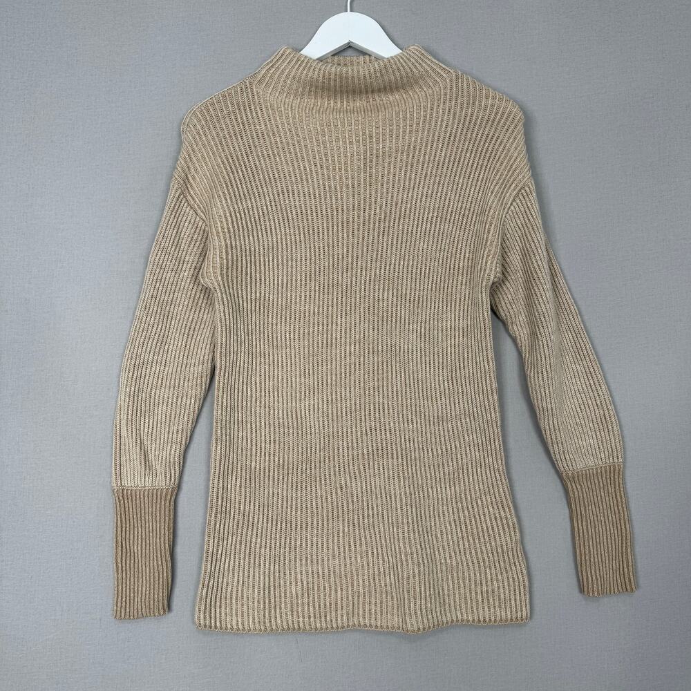 Varley Sweater Womens Small Beige Merino Wool Blend Ribbed Mock Neck Minimalist